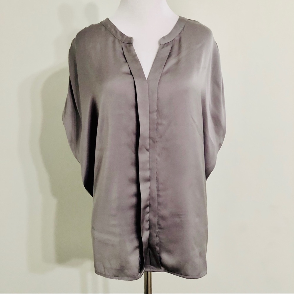 Silky Grey Sleeveless Button Down Blouse